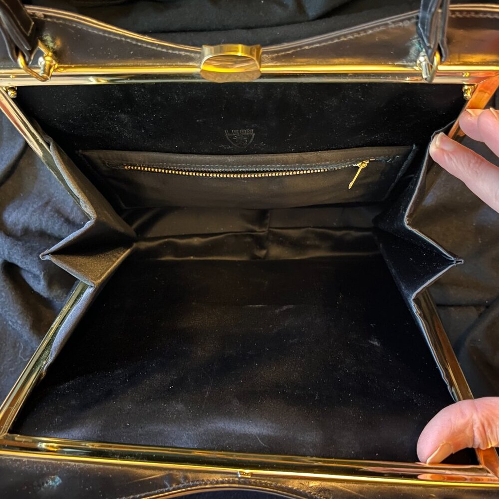 Leon Vintage Black Leather Colorblock Frame Bag - Picture 5 of 10